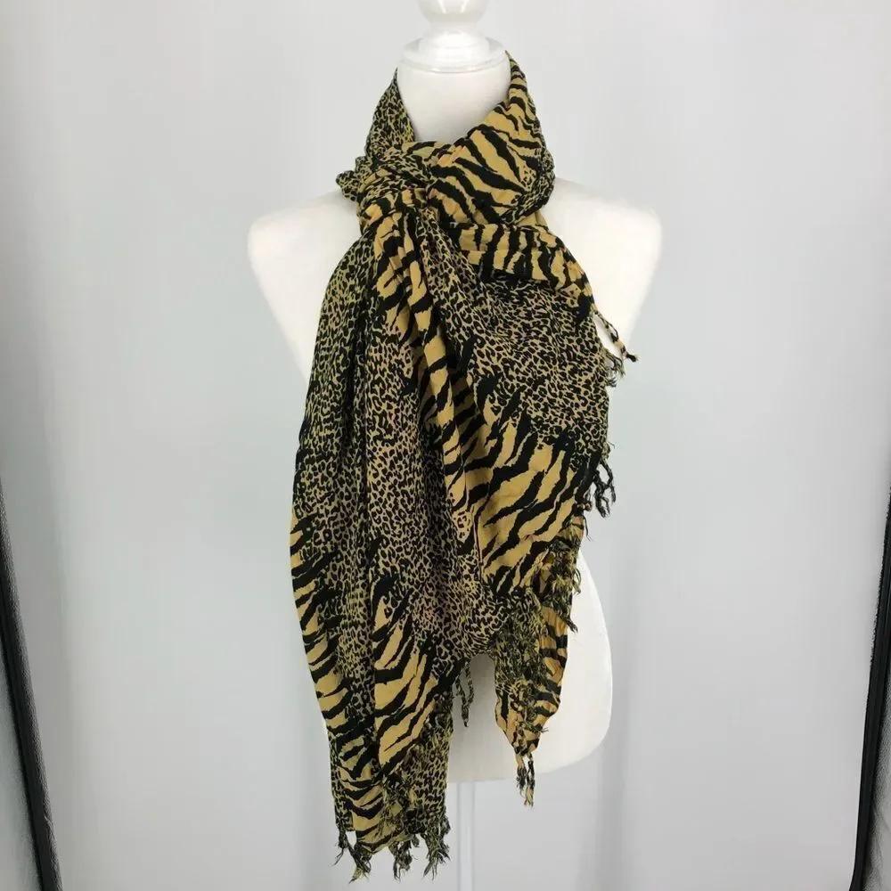 Handmade Animal Print Fringe Scarf‎